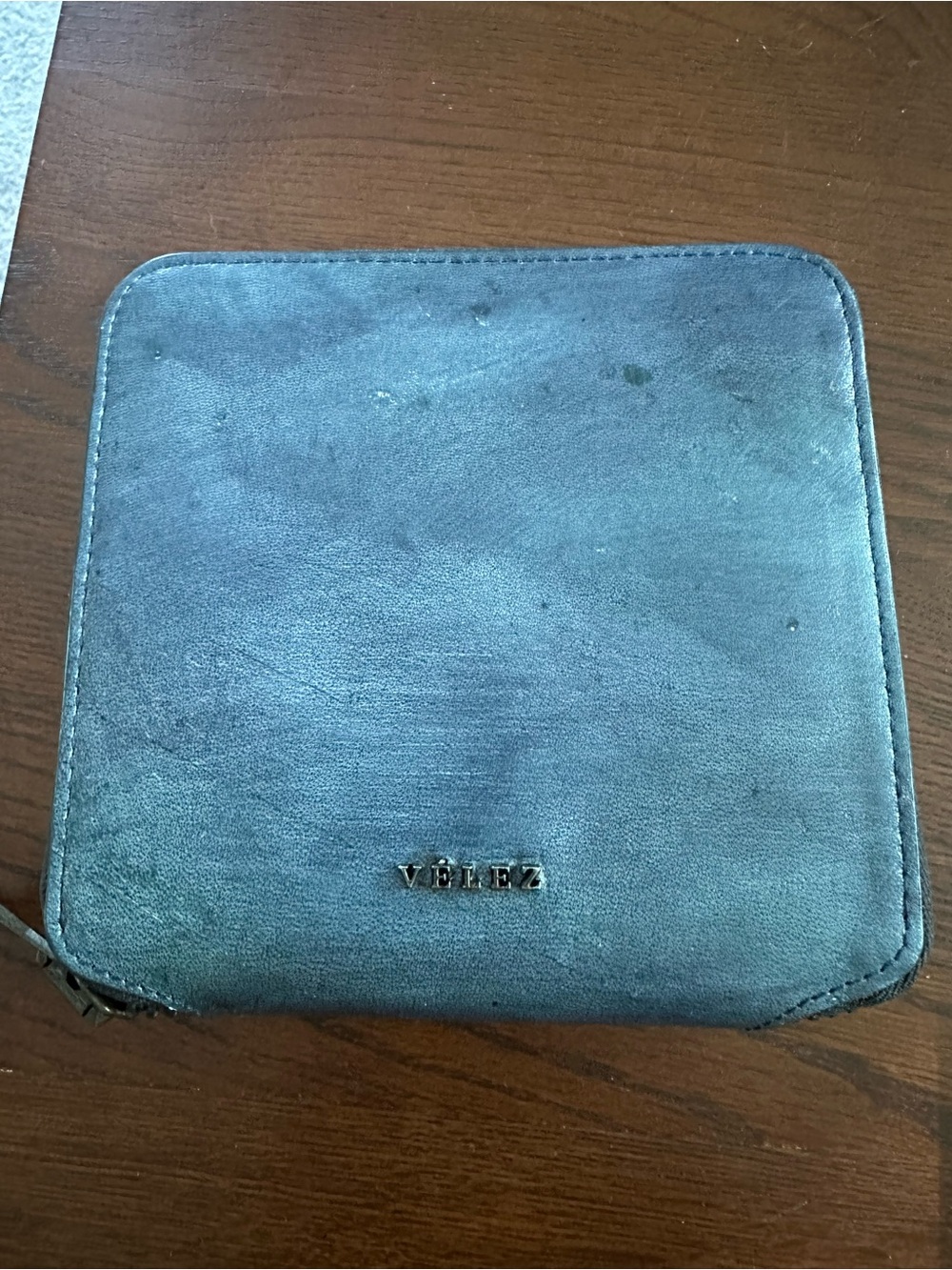 Velez Compact Blue Leather Zip Wallet for Women